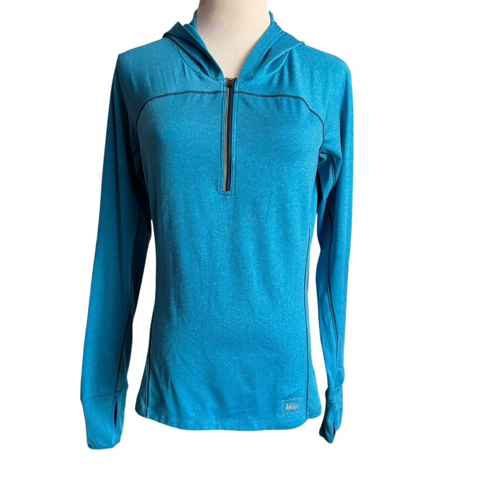 REI Athletic Blue Pocket Quarter Zip Women’s Size Small Thumb-holes Hoodie Y142
